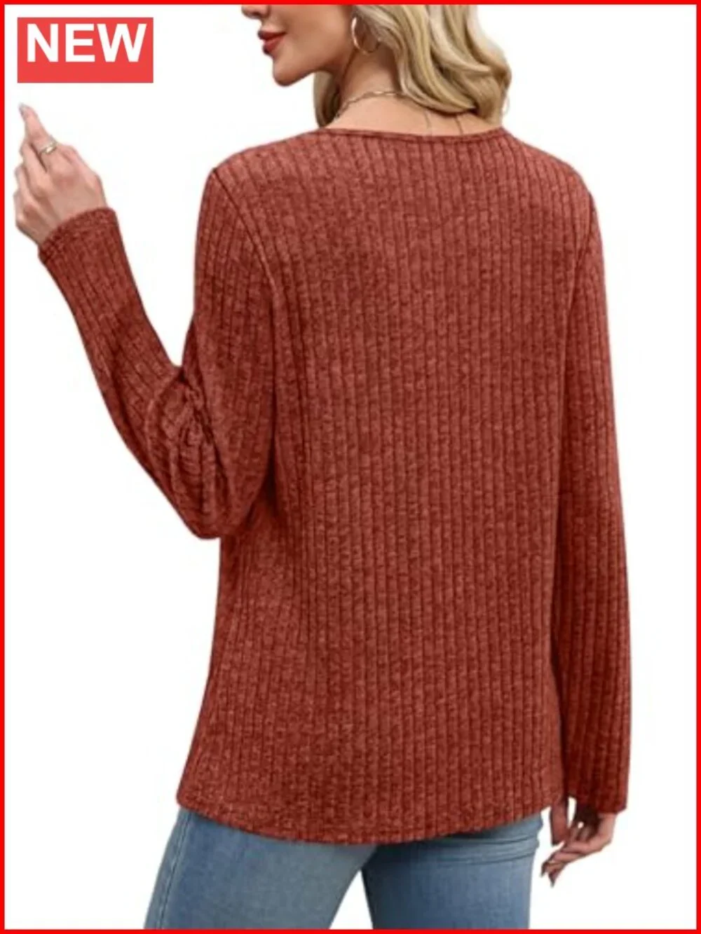 Tunic Sweater Women Long Sleeve Crew Neck Button Detail Top